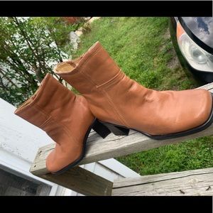 Leather Mid-Calf Ankle Boots in Tan
